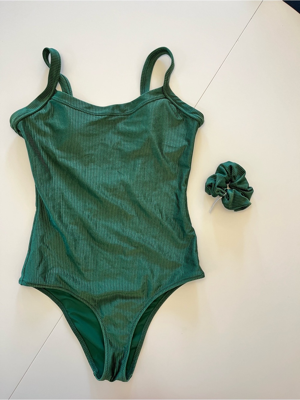aerie Green Ribbed One-Piece Swimsuit with Matching Scrunchie